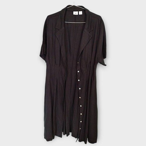 H by Halston Womens‎ Dress Sz 14 Black Linen Midi Shirt Short Sleeve Lagenlook - Picture 9 of 15